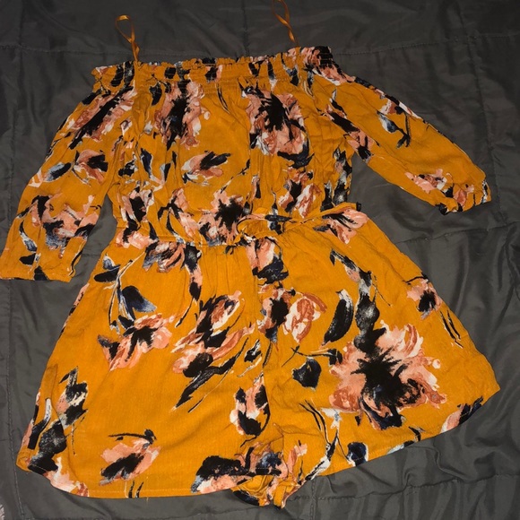 one clothing Dresses & Skirts - Mustard yellow off the shoulder romper